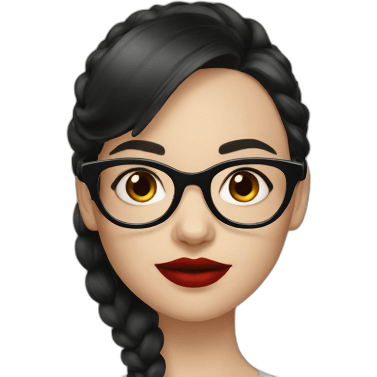 A Russian girl with a dark hairstyle, red lipstick on her lips and glasses emoji