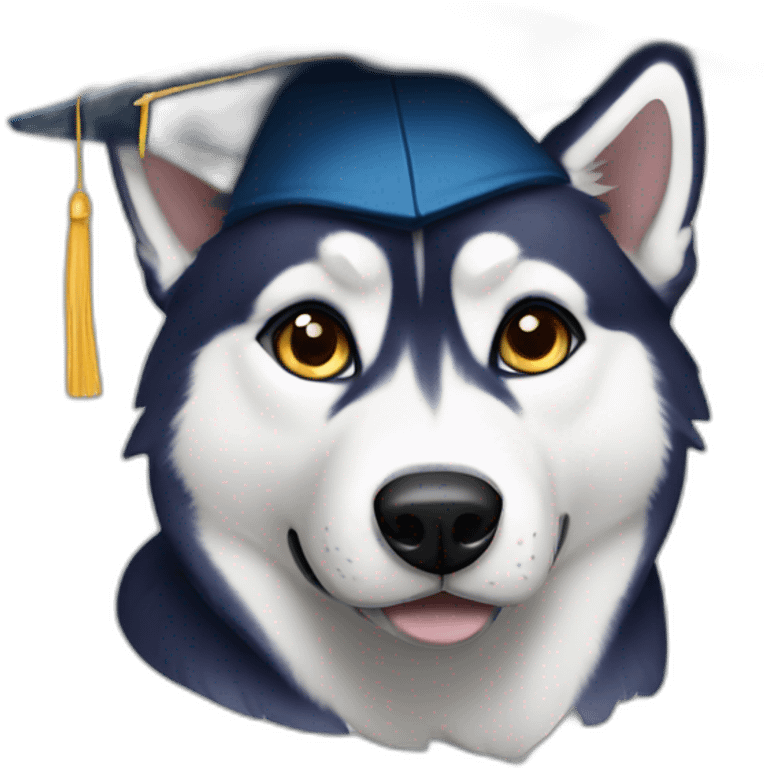 Husky in mortarboard emoji