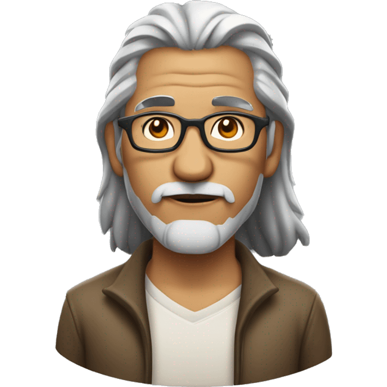 Gray haired Native American man with glasses and a plain shirt, mid 50 with a beard emoji