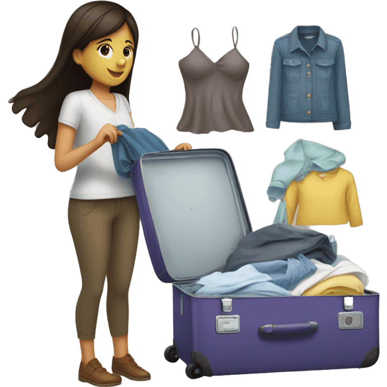 Brunette girl packing clothes into a suitcase emoji