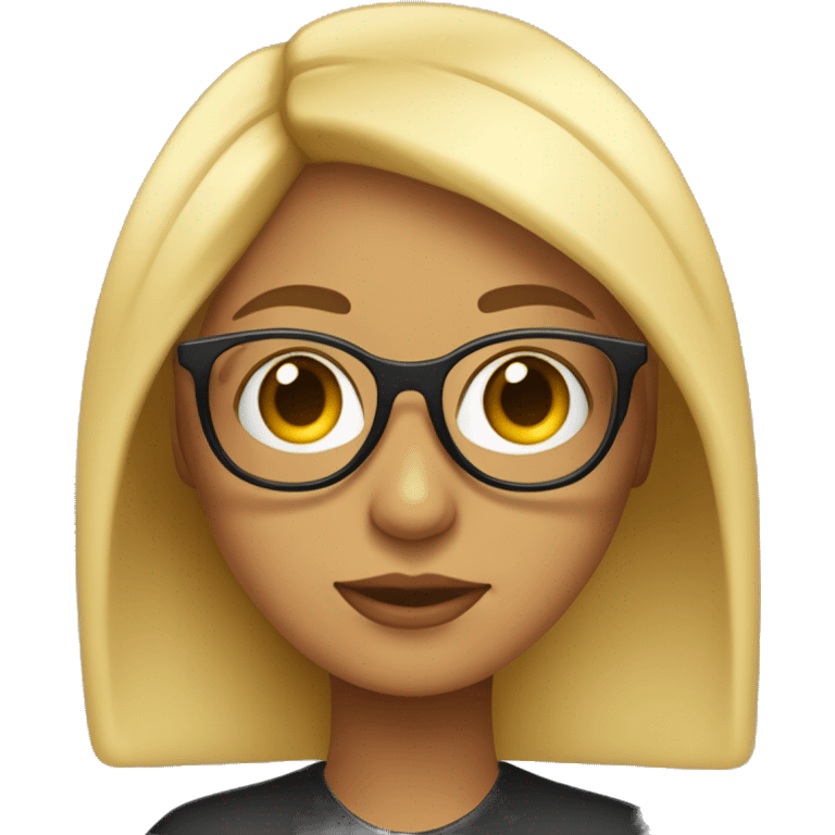 chica rubia de ojos negros con lentes, suspirando enamorada emoji