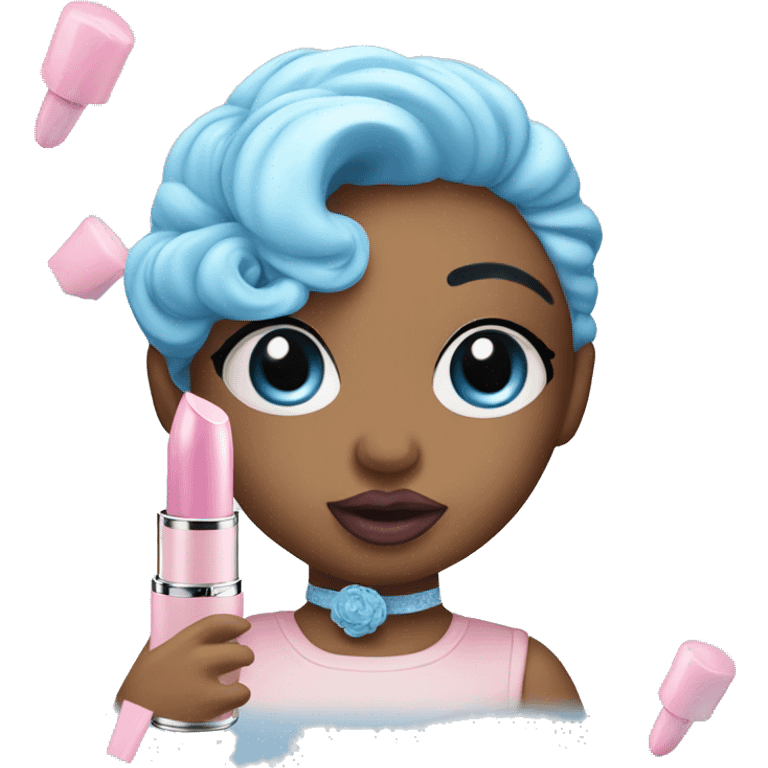 baby blue and baby pink swirled lipstick emoji