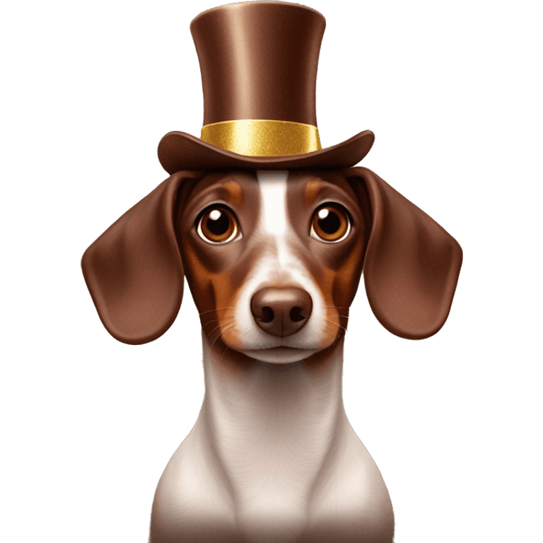 chocolate dachshund in a New Year's hat emoji