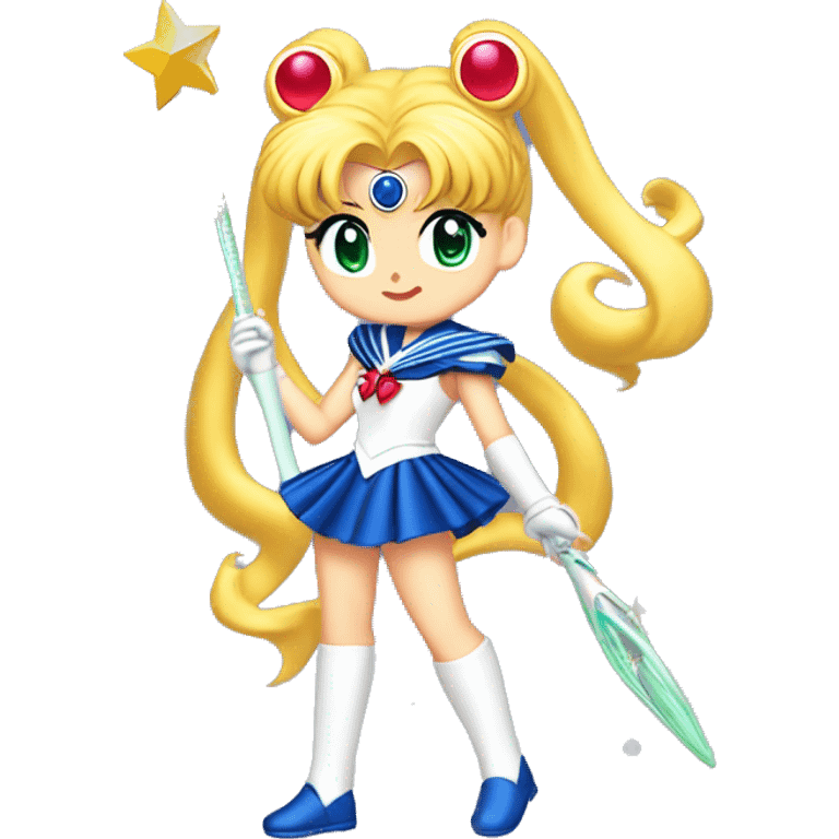 pretty guardian sailor moon usagi in her full sailor scout costume with her cosmic crescent wand emoji