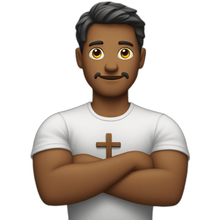 man crossing his arms in the shape of a cross emoji