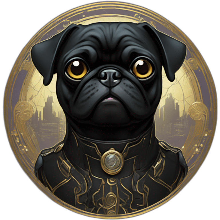 A cyberpunk black pug in Art Nouveau style during 1910 emoji