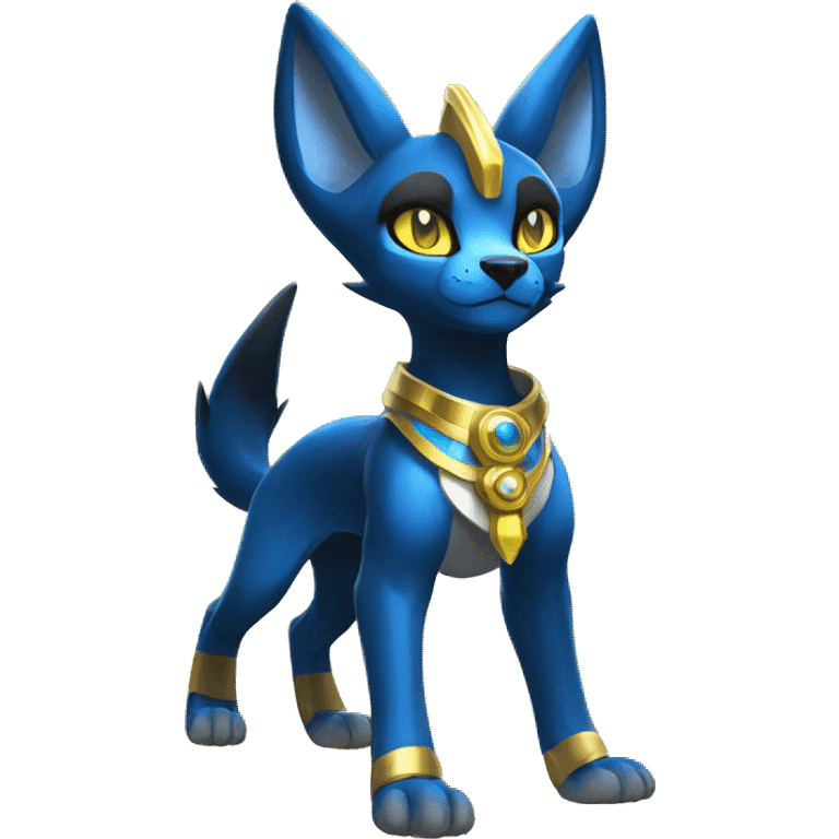 Black godly overpowered ethereal majestic Egyptian Lucario-Umbreon-Cat. Golden Anubis-Rings and yellow ring-markings. Full body emoji