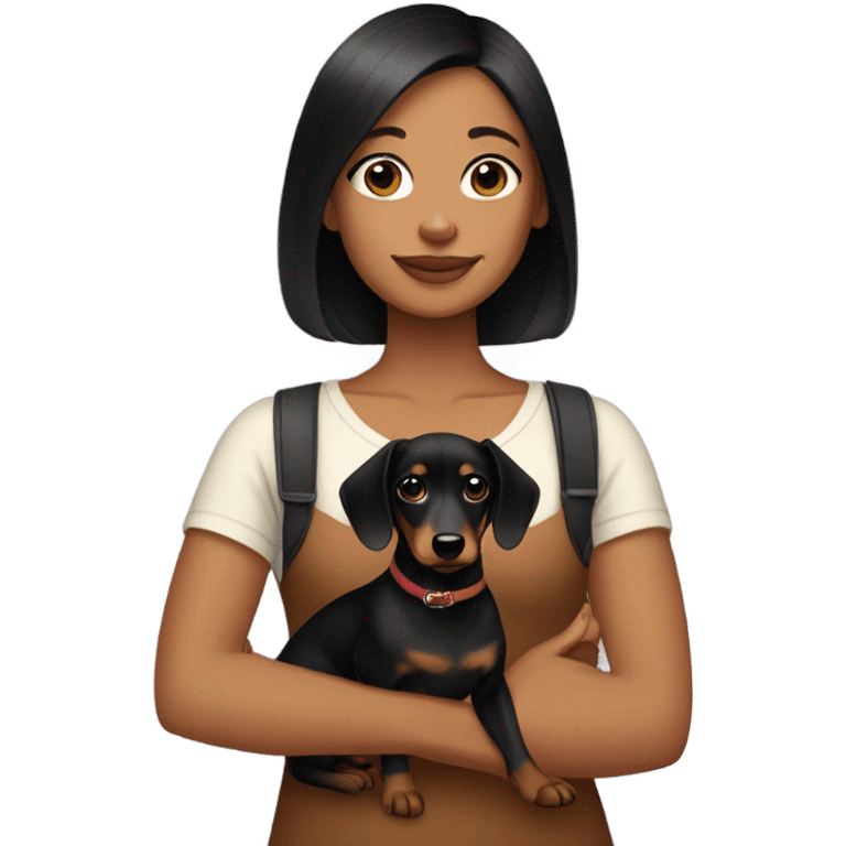 black collarbone length haircut girl holding a black and tan dachshund  emoji