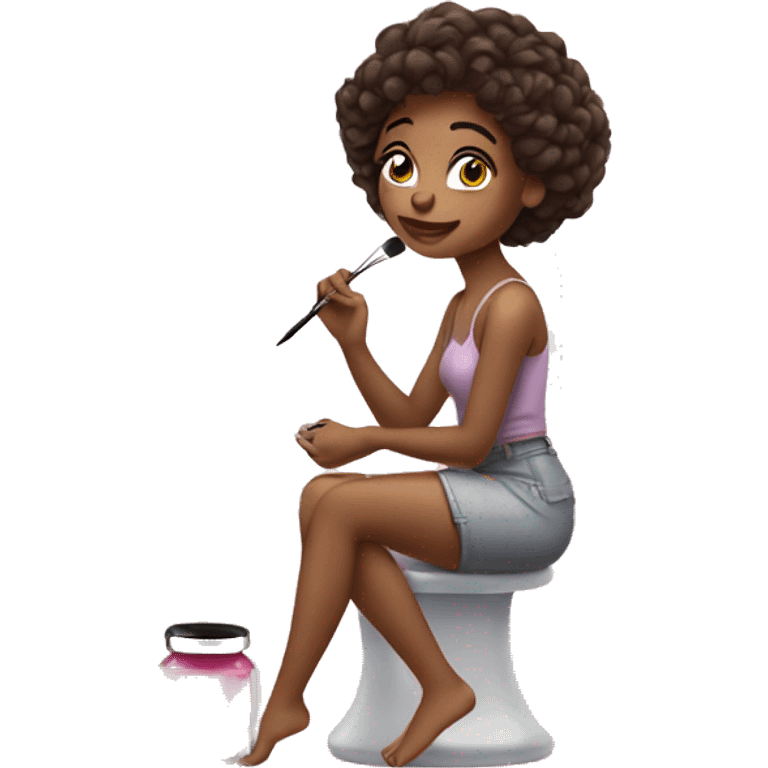 girl sitting and doing her makeup on vanity  emoji