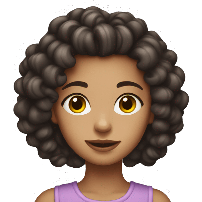 Girl with warm, long, dark brown hair, with curlers, with light skin and dark brown eyes  emoji