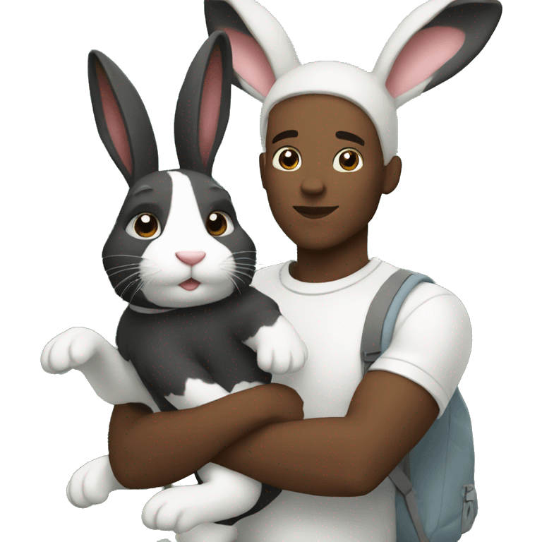 Black Guy with black and white rabbit emoji