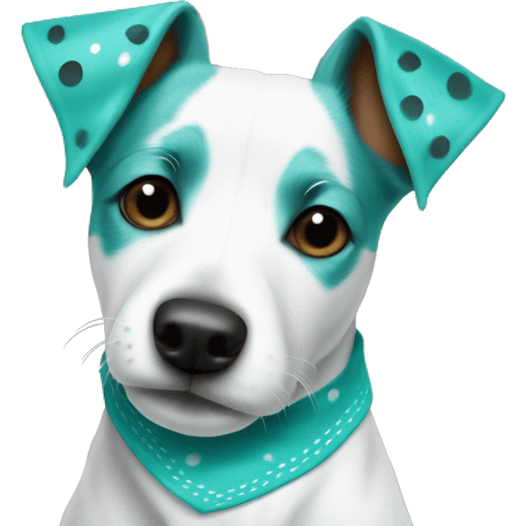 Jack Russel terrier with turquoise dot bandana emoji