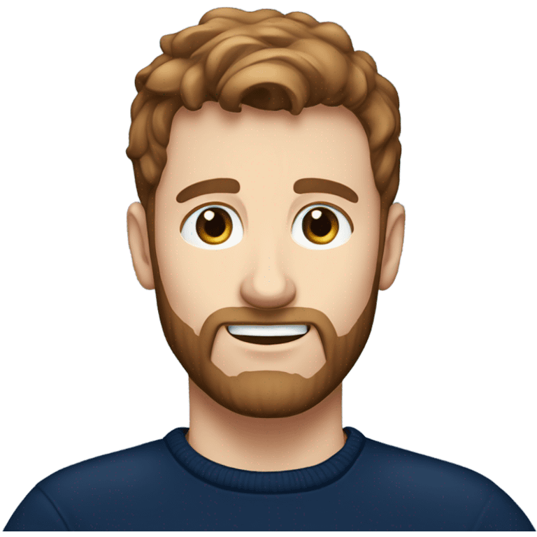 irish man blue eyes, brown short hair and short beard, wearing a smart navy blue jumper. emoji