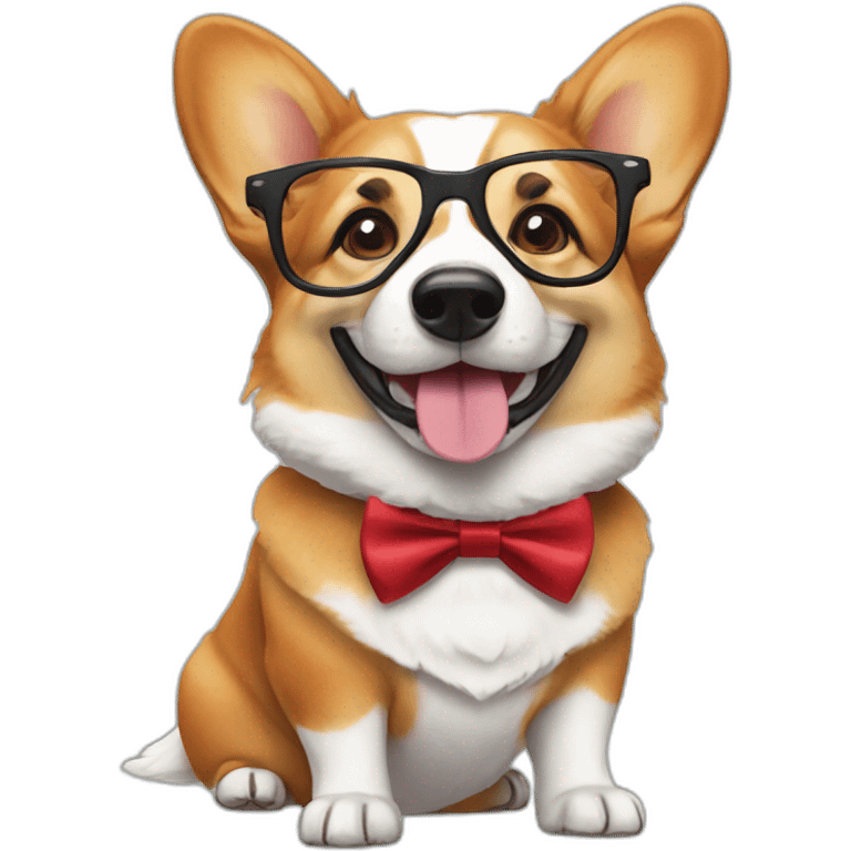 a corgi with glasses and a bow tie around his neck. emoji