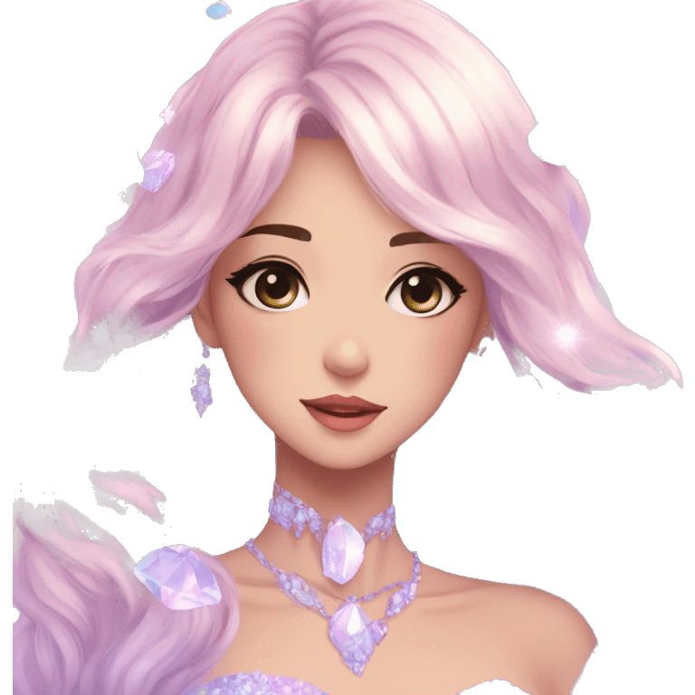 Gorgeous Beautiful Anime-Pastel-Lady with crystals aesthetic emoji