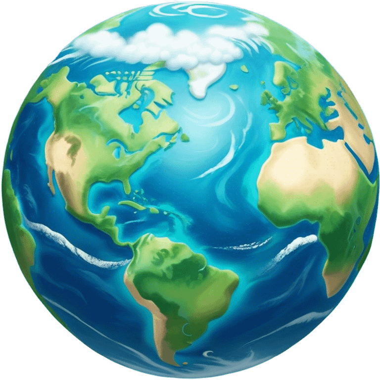 Cinematic Realistic Earth Emoji, depicted with vibrant blue oceans, clouds, and lush green continents rendered in exquisite detail, high shine, and a soft radiant glow that captures the dynamic, life-sustaining beauty of our home planet. emoji