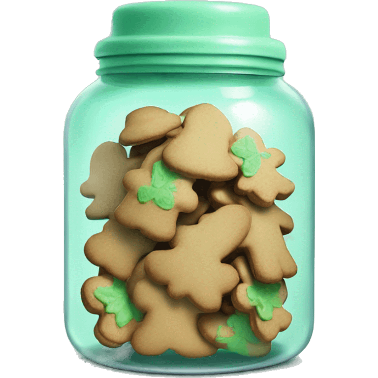 Realistic glass cookie jar with mint green  lid full of gingerbread cookies isolated. emoji