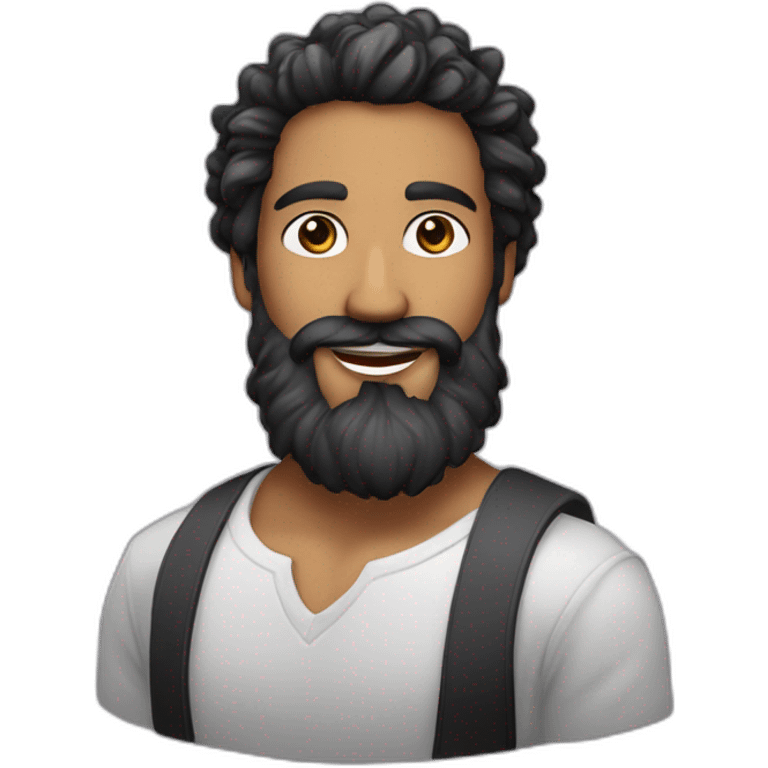 visage cheveux noir barbe blanche sourire emoji