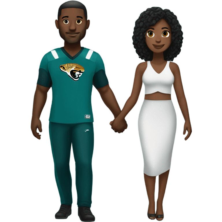 Black man and woman in Jacksonville Jaguar clothes holding hands emoji