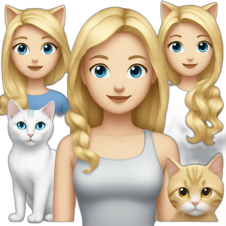 a-girl-with-blonde-hair-and-blue-eyes,-a-white-cat-and-a-gray-cat emoji