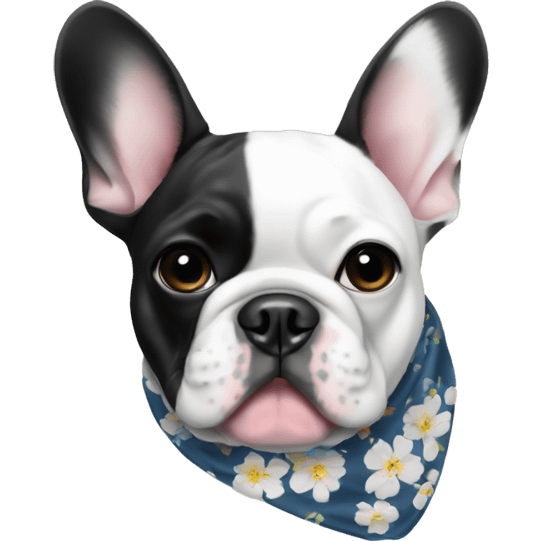 Black and white French bulldog with a floral bandana emoji