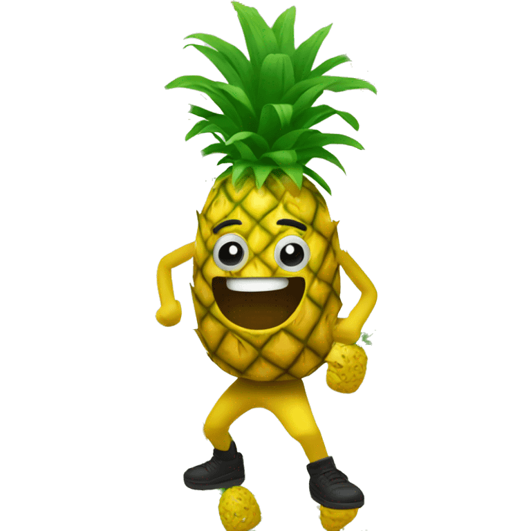 a pineapple with face and hands and feet dances emoji