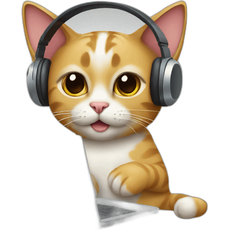 cat with headphone & laptop. emoji