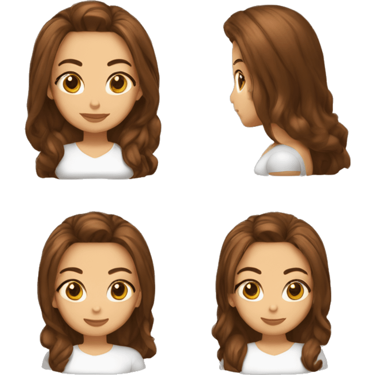 chica con piel blanca, pelo liso, largo y marrón con mechas rubias,  emoji