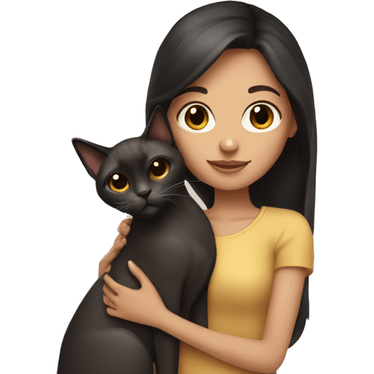 A girl with dark hair holding Siamese cat emoji