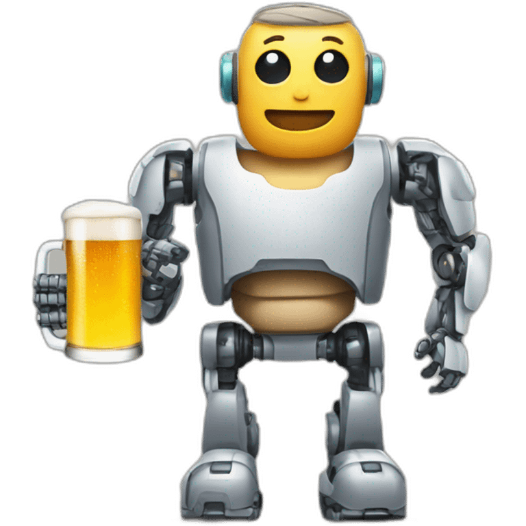 man with robotic body and a beer in hand emoji