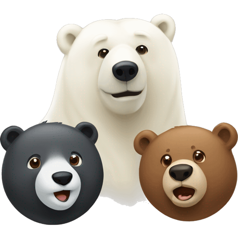 3 sweet bears. A polar bear,brown bear and black bear  emoji