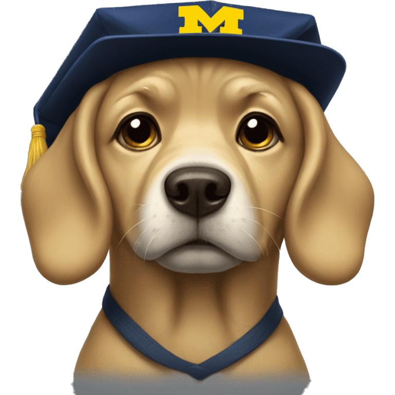 Sad Dog wearing University of Michigan hat emoji