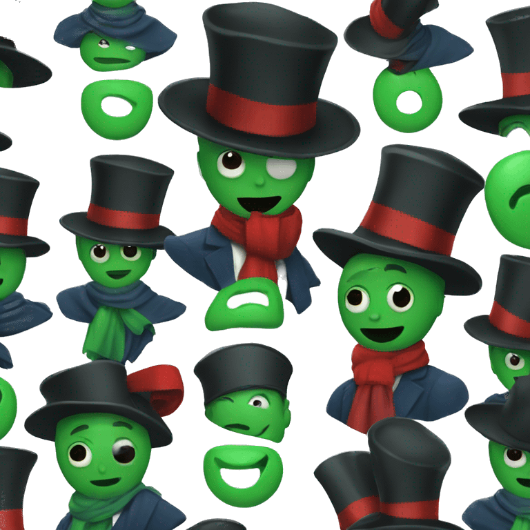 a blue stickman with black tophat with red line and a green scarf emoji