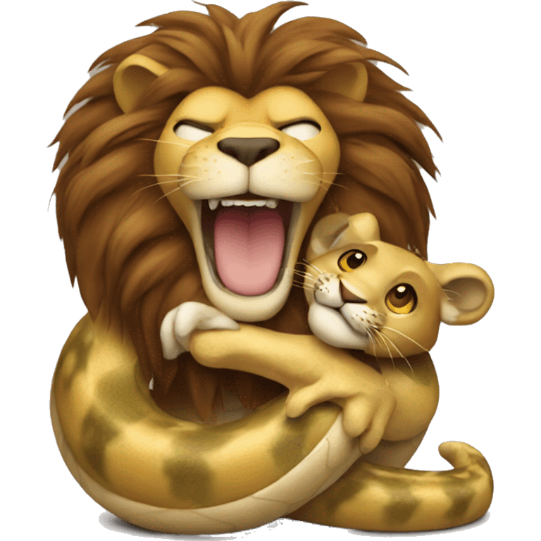 The snake hugs the lion and kisses emoji