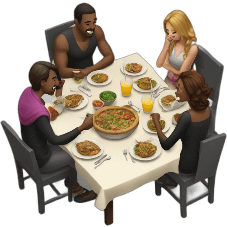 Group of friends eating at a table and smoking emoji