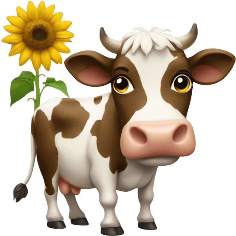 Cow holding a sunflower  emoji