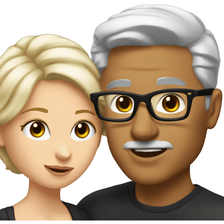 White man - short grey hair - no facial hair - kisses blonde girl wearing black glasses  emoji