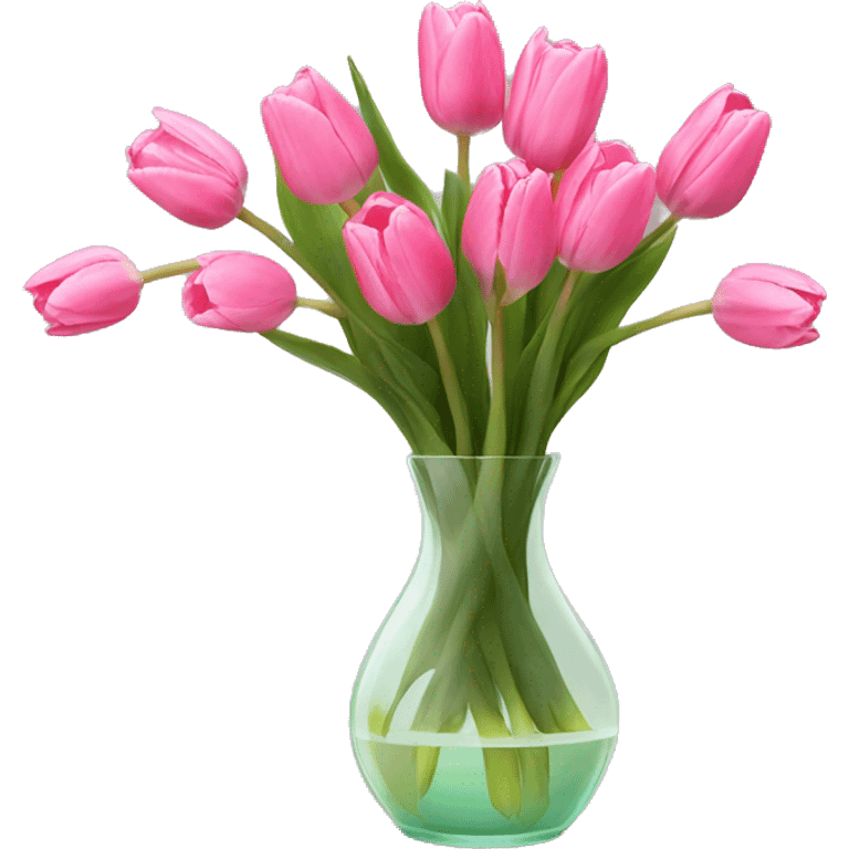 Pink tulips in glass vase  emoji