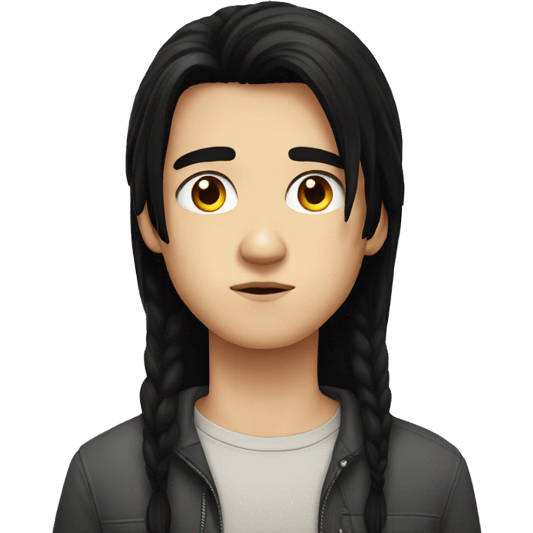 european teenager boy long black hair serious face emoji