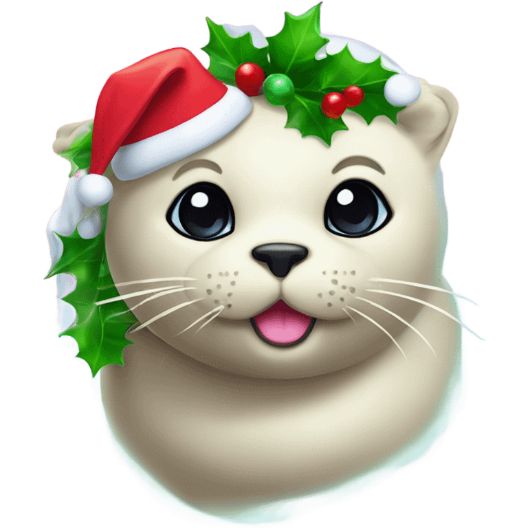 Lisa frank seal with Christmas holly  emoji