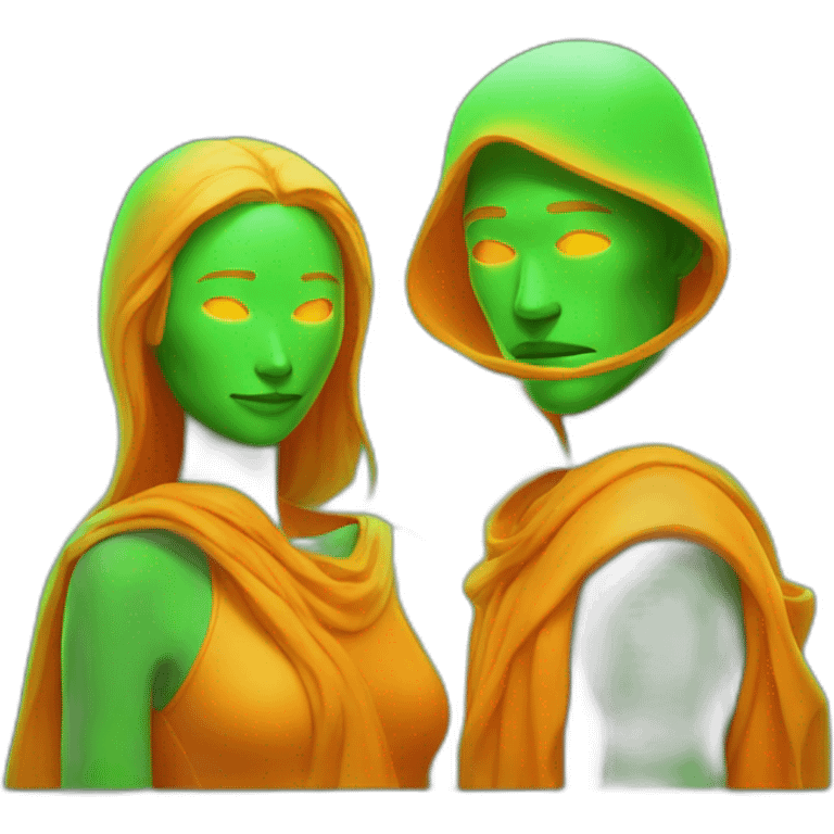 Couple as Orange Fluorescent woman and green Fluorescent man emoji