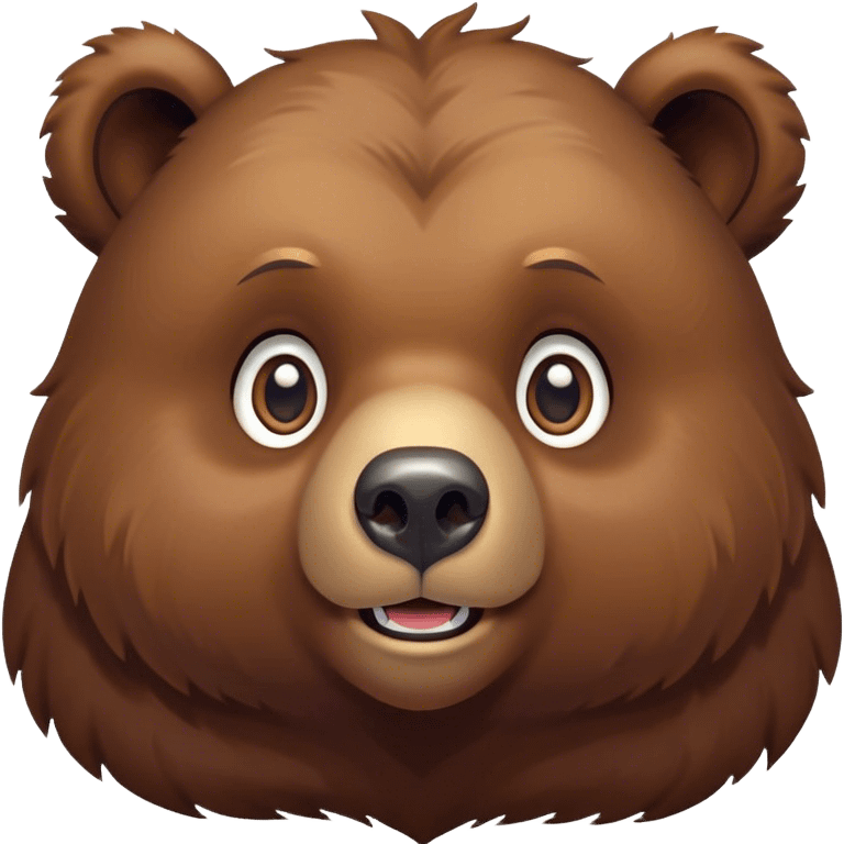 Cinematic Cute Grizzly Bear Portrait Emoji, Head tilted playfully and inquisitively, featuring a dense, rugged deep brown fur with a gentle, curious expression in round, sparkling eyes, Simplified yet irresistibly adorable features, highly detailed, glowing with a warm, friendly glow, high shine, affectionate and surprisingly gentle, stylized with a touch of wild whimsy, bright and endearing, soft glowing outline, capturing the essence of a mischievous yet loving bear, so playful it feels like it could amble out of the screen and into your arms! emoji