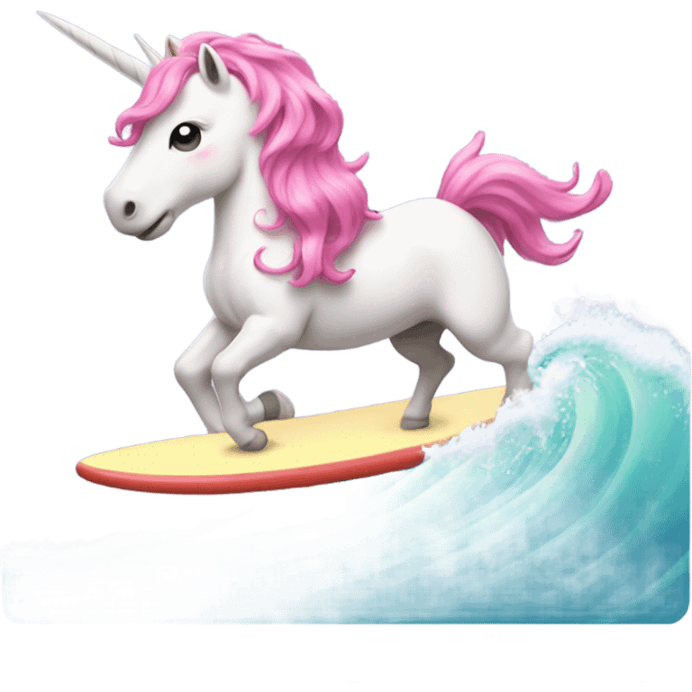 Pink haired unicorn surfing emoji