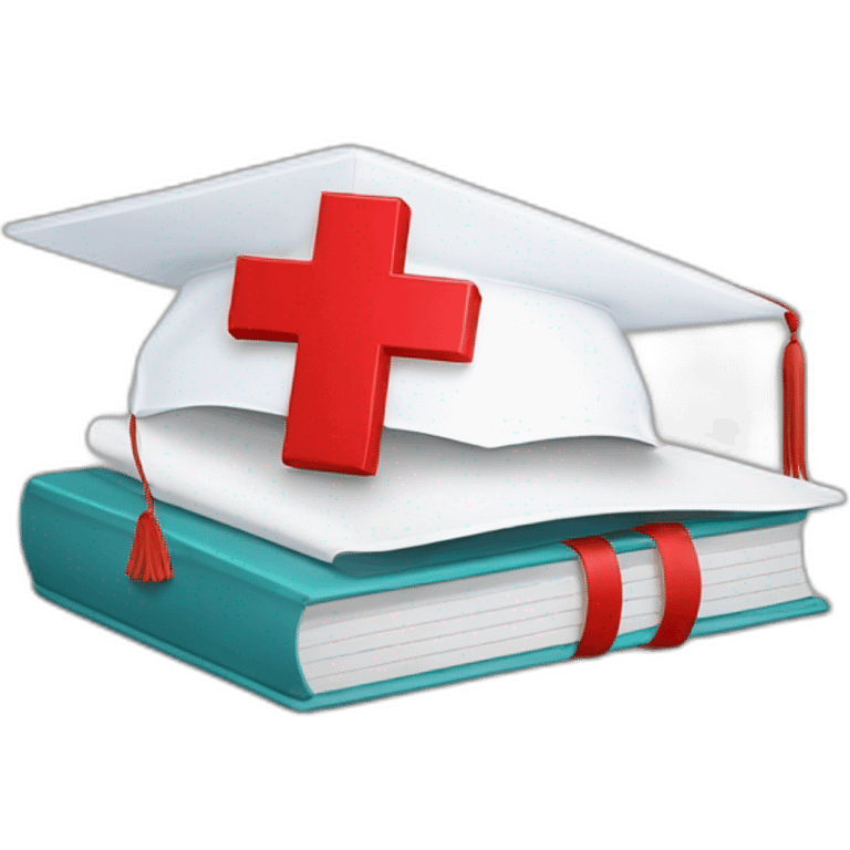 White Student cap with red medical cross On a stack of books emoji