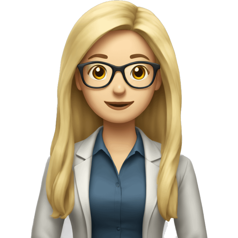 Woman teacher blonde long hair brown glasses with book emoji