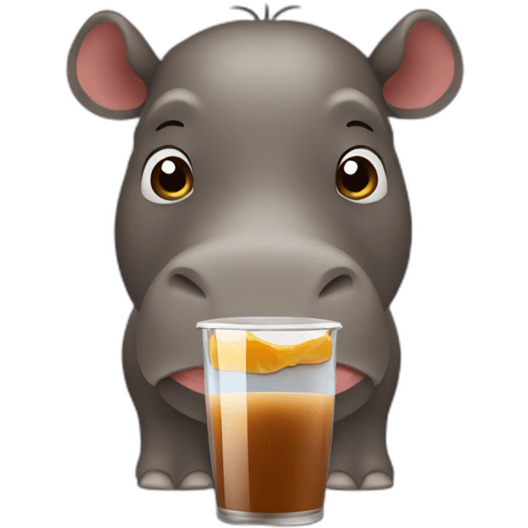 brown hippo drinking juice emoji