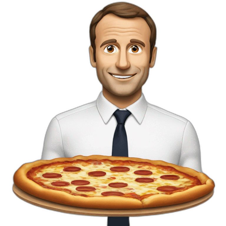 Macron avec une pizza emoji