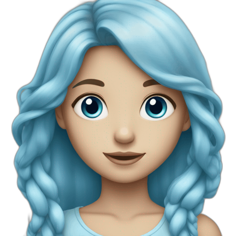 A young girl with long light blue hair and blue eyes. emoji