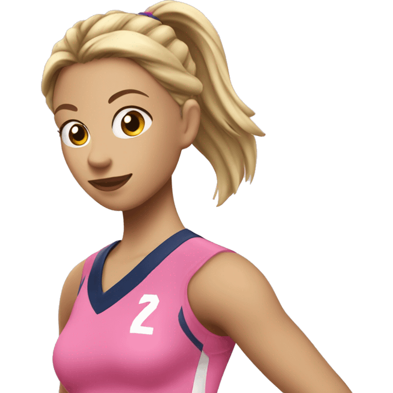 dirty blonde haired girl with ponytail, teen girl, playing volleyball with a pink uniform emoji