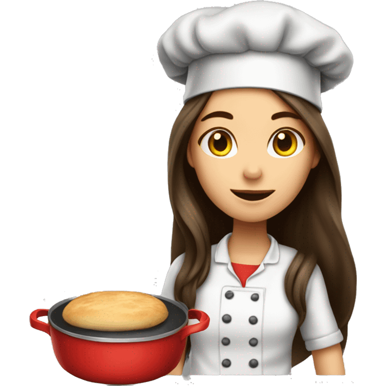 Brunette long haired girl in a cook hat makes dinner  emoji